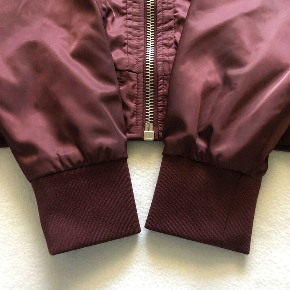 Free People Women Satin Midnight Bomber Full Zip Jacket Maroon Burgundy Red S - Picture 5 of 12